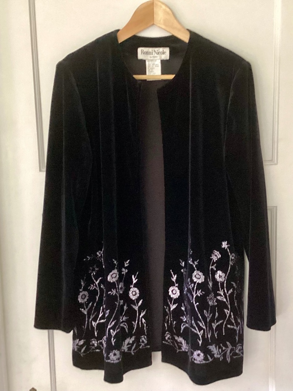 Vtg Velvet Floral Jacket Black Silver Glitter Size Women’s 14 Whimsygoth Fairy